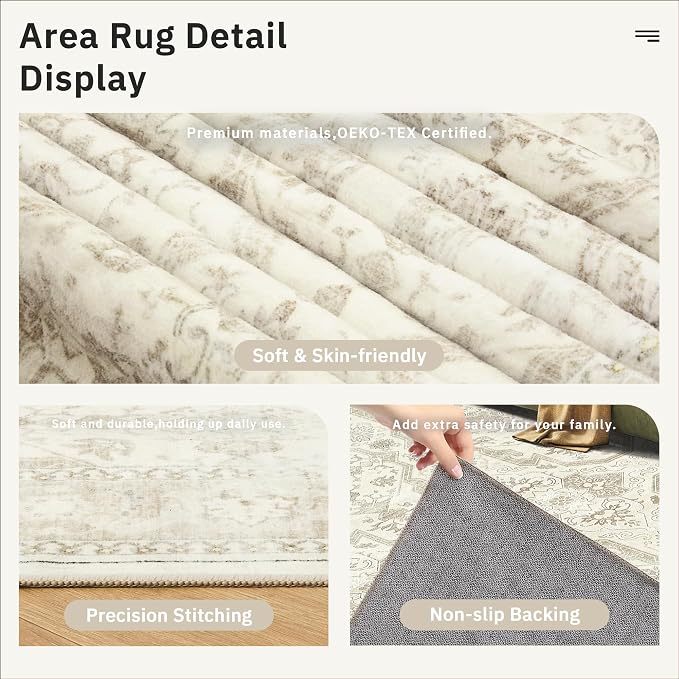 Soalmost Washable Runner Rug 2'6"x8' Kitchen Hallway Runners Beige/Brown | Soft - Image 6