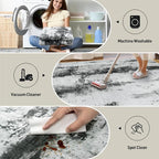 2'6''x8' Runner Rugs Washable Rug: Modern Abstract Black White Grey Carpet | - Image 4