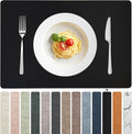 FROMHEART Faux Leather Placemats Set of 8–Waterproof,Heat/Oil Stain-Resistant PU Table Mat–Reversible,Non-Slip,Easy to Clean Place Mats for Kitchen,Dining,Indoor/Outdoor,(Black,11.8" x 17")