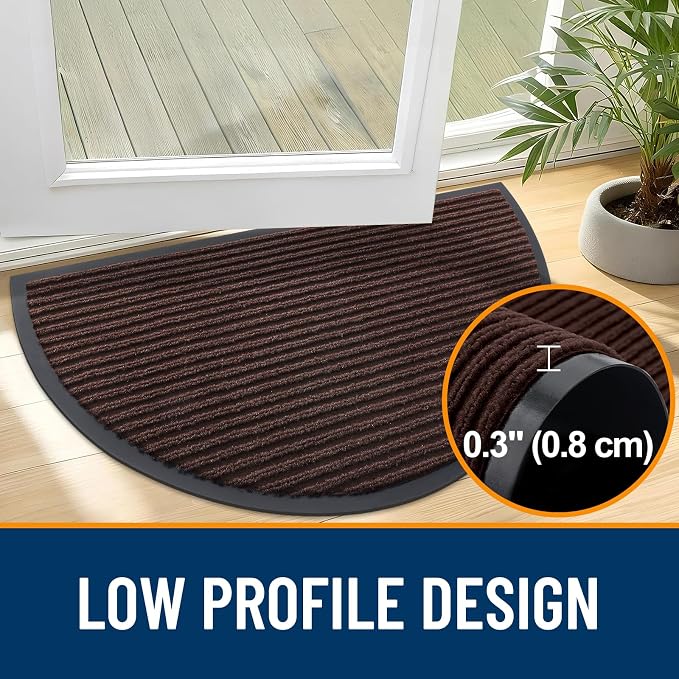 OLANLY Half Circle Front Door Mat 35x30, Waterproof Heavy-Duty Doormat | Brown - Image 4