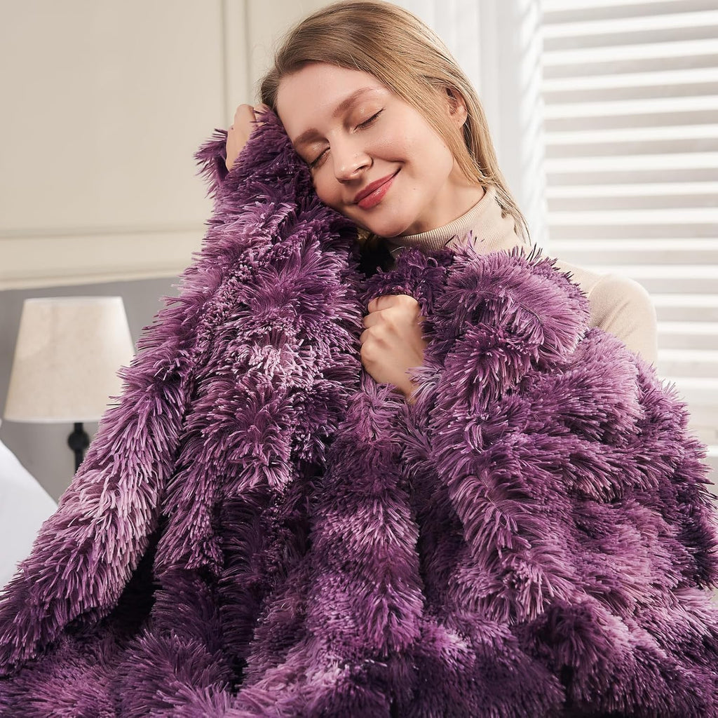 GONAAP Fuzzy Faux Fur Throw Blanket Tie-dye Violet Purple Super Soft Cozy Plush Fuzzy Shaggy Blanket for Couch Sofa Bed (Tie-dye Violet Purple, Throw(50"x60"))