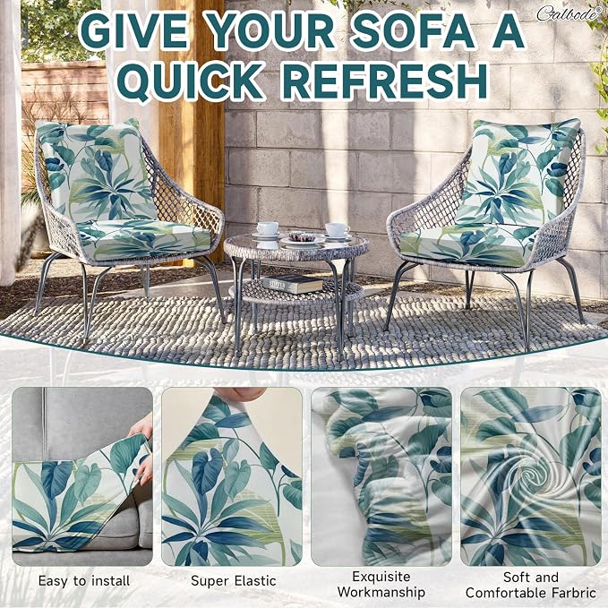 CALBODE 8 Pcs Stretch Outdoor Seat Cushion Covers, Washable Reusable, - Image 4