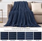 BEDELITE 3D Ribbed Jacquard Navy Fleece Twin Blanket - Image 7