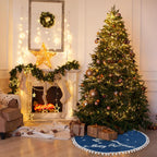 24 Inch Christmas Tree Skirt, Burlap Blue Christmas Rustic Tree Skirt with Elk Deer and White Snowflake Printed for Holiday Party Xmas Tree Decoration