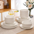 AmorArc Ceramic Dinnerware Sets, Wavy Rim Stoneware Plates and Bowls Sets,Highly Chip and Crack Resistant | Dishwasher & Microwave & Oven Safe Dishes set, Service for 8 (24pc)-Matte Speckled White