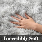 Area Rugs for Living Room Bedroom, 5x8 Fluffy Tie-Dyed Light Grey Shag Rug | - Image 3