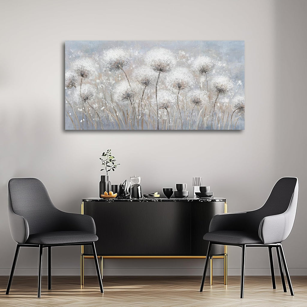 Belmrxne Large Dandelion Floral Wall White and Black Wall Decor Modern Aesthetic Artwork Trendy Canvas Painting for Living Room Bedroom Dining Room Office Home Decor 30x60 inch