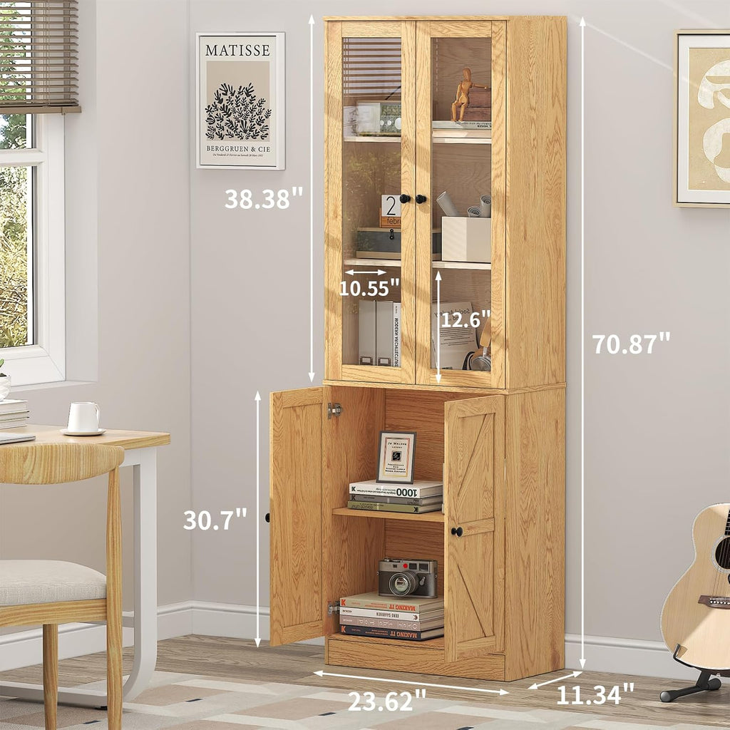 71" Tall Bookcases Set of 2, Bookshelves with Doors, 5-Shelf Bookcase with Storage, Wooden Bookshelf Floor Standing Display Storage Shelves Home Decor Furniture for Living Room,Bedroom,Natural