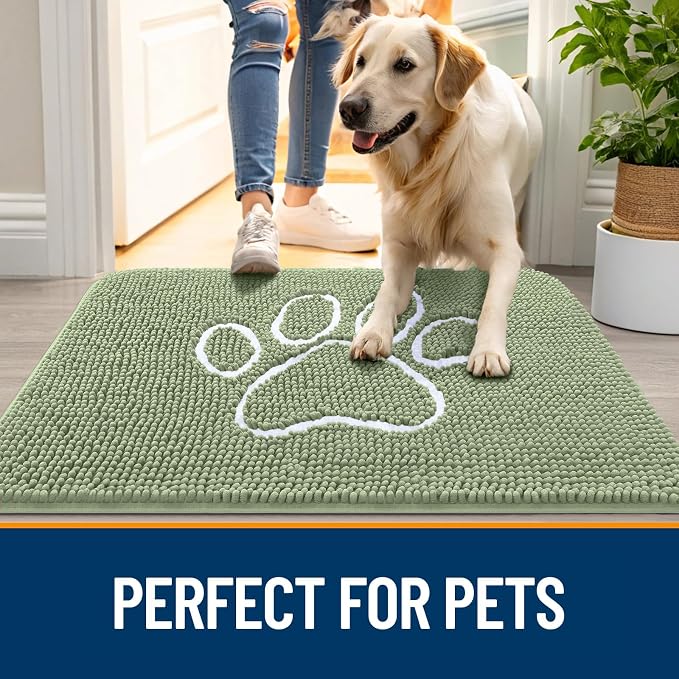 OLANLY Dog Door Mat for Muddy Paws 59x20, Paw Print Design Chenille Mud Mat | - Image 6