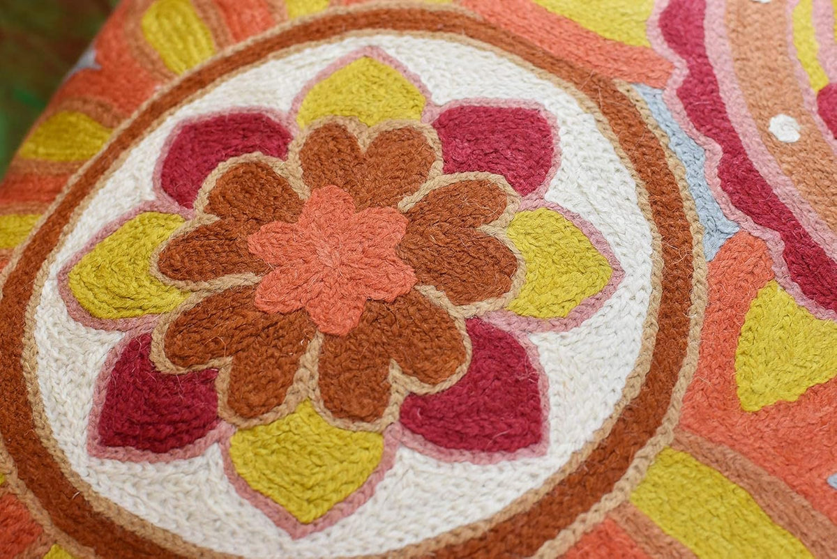 Soft Turquoise Hand Embroidered Floral Pillow Cover Flower Pillows Loral Outdoor Pillowcase Suzani Cushions Flower Chair Cushion Hand Embroidered Wool Size 18x18