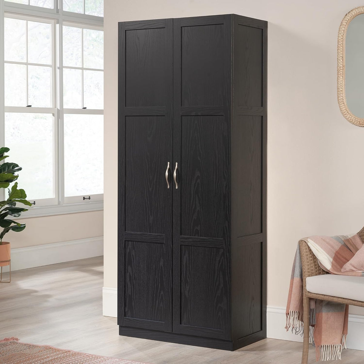 Sauder Tall Storage Cabinet, Black, 4 Adjustable Shelves, Multi-Room Use