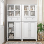 76'' Kitchen Pantry Storage Cabinet, Freestanding Kitchen Cupboard with Large Drawer, Doors, and Adjustable Shelves, Bathroom Storage Cabinet for Dining Room, Living Room, Laundry, White