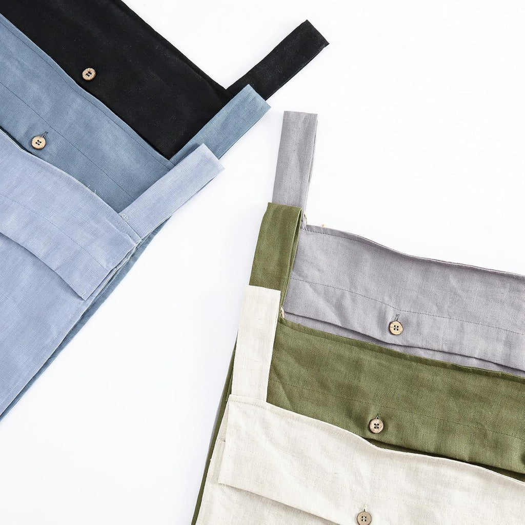 Linen Hanging Laundry Bag, 100% Linen Over The Door Laundry Hamper with Buttons and Zipper, Space Saving Door Hampers for Laundry Dirty Clothes Home Travel, Green