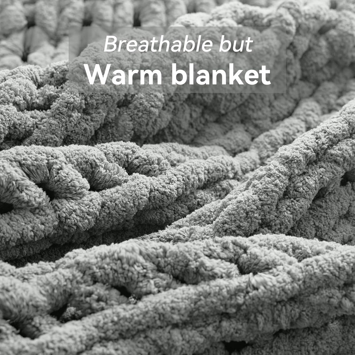 Chunky Knit Throw Blanket, 40''*50'' Knitted Throw Chenille Yarn for Bed Couch, Handmade Light Grey Crochet Big Thick Blanket, Machine Washable Cute Comfy Blanket for Home Decor