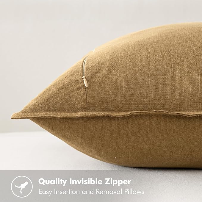 MIULEE Decorative Linen Pillow Covers 18x18 Inch Mustard Yellow | Boho - Image 3