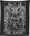 The Lovers Tarot Card Tapestry (Black & White) - Grim Reaper - Gothic Couple Halloween Home Decor Wall Hanging (59" x 51")