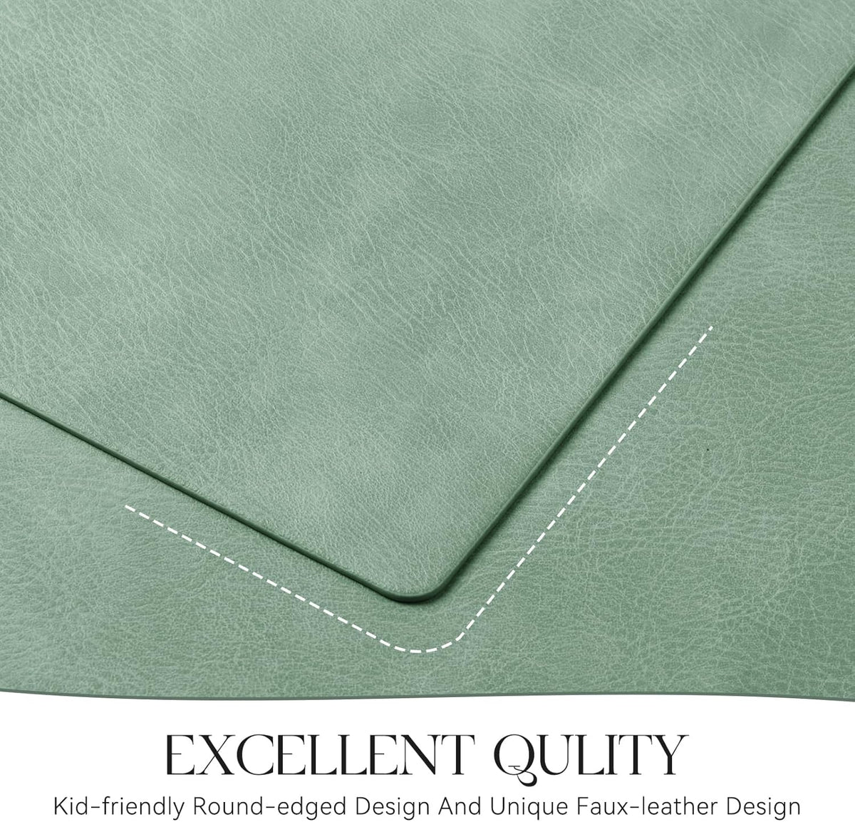 MOSAYT Vinyl Placemats Set of 8-12 X 17 Inch - Faux Leather 100% Waterproof Oil-Proof Wipeable PU Place Mats, Heat Resistant Reversible Table Mats for Kitchen, Dining, Outdoor (Green)