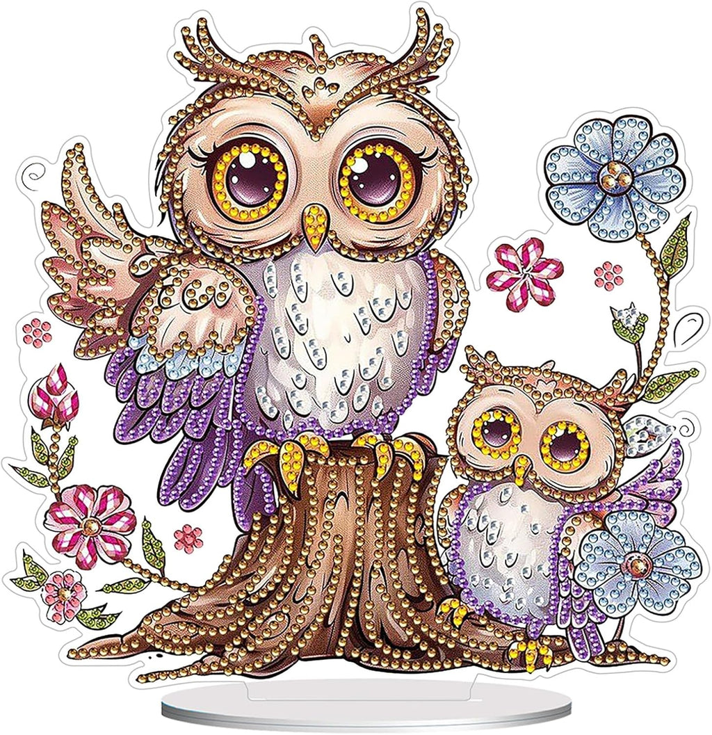 Diamond Painting Kits for Adults Beginners, 5D Full Drill Owl Crystal Art Desktop Ornament, DIY Single Sided Home Office Desk Decor, Creative Craft Gift Set with Tools