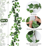 RECUTMS 3 Strands Artificial Ivy Vines 6.4Ft Green Ivy Garland Faux Hanging Plants Greenery Decoration Artificial Vines for Home Decor Indoor Home Wall Wedding Room Decor(Green)