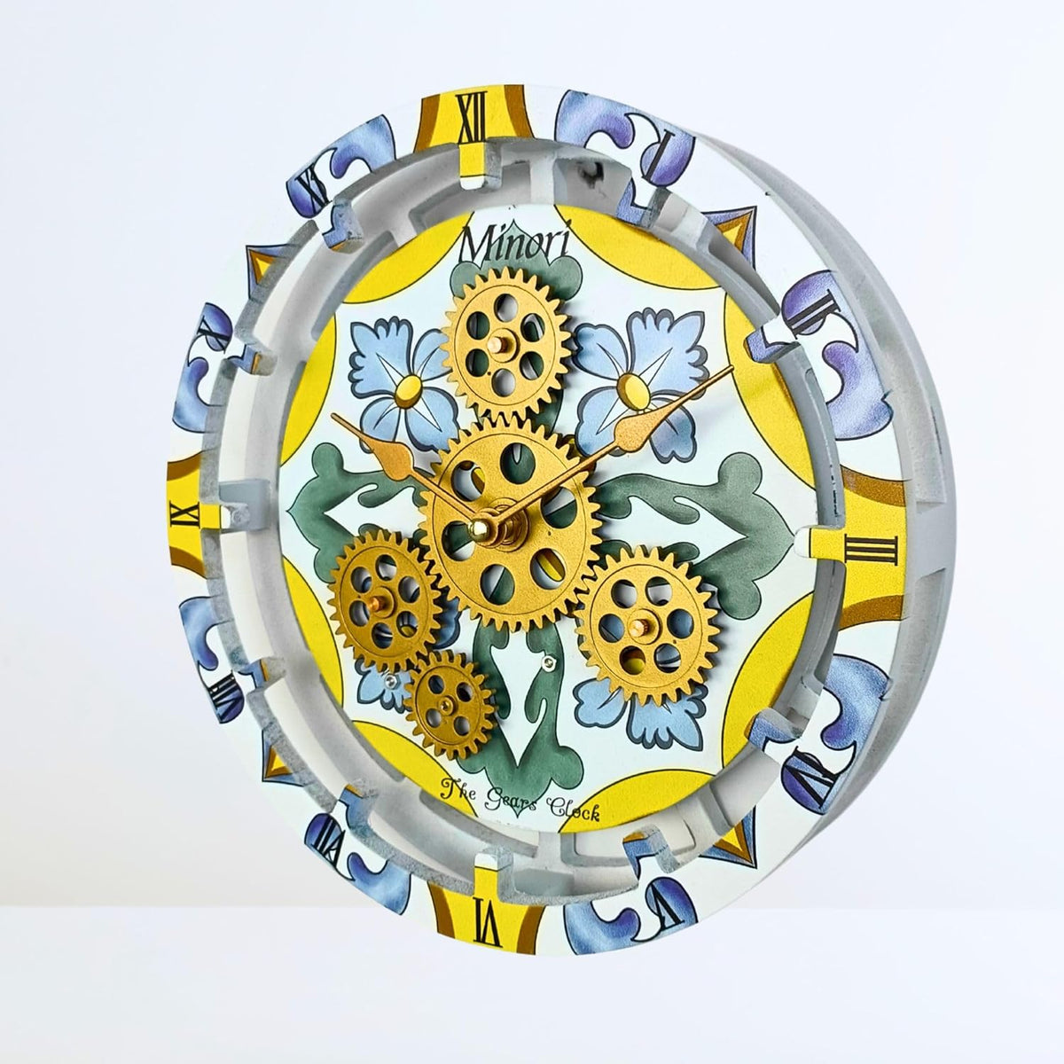The Gears Clock Wall Clock Italy Collection with Moving Gears (Minori, 10 inch Round)
