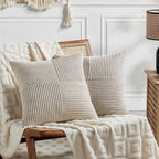 Fancy Homi 2 Packs Neutral Taupe Euro Decorative Throw Pillow Covers 26x26 Inch for Couch Bed Sofa, Rustic Farmhouse Boho Home Decor, Soft Corss Corduroy Patchwork Textured Square Cushion Case 66x66cm