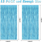12 Pack Party Decorations, 3.28 FT x 7.05 FT Sky Blue Curtains, Metallic Party Streamers Photo Booth Backdrop Foil Fringe Curtains, Light Blue Winter Wonderland Backdrop Birthday Decor