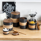 Small Ceramic Jar with Lid, Coffee Container Kitchen Food Storage Jars for Spice Sugar Tea Bag Matcha Container Airtight, Stacairtightkable Decorative Jars for Countertop, Black & 5oz