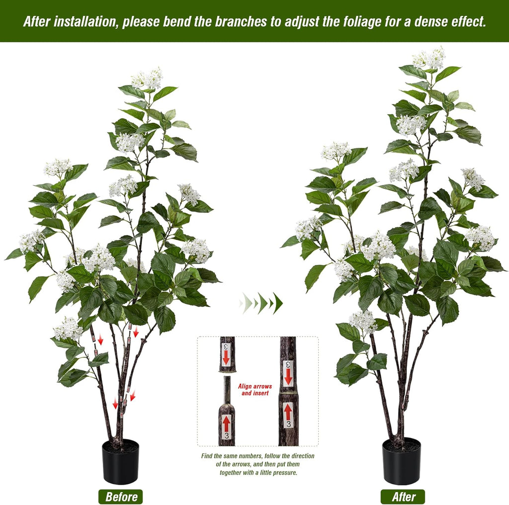 Fake Plants Home Decor Artificial Plants Outdoor Hydrangea Artificial Plants Indoor Fake Tree Living Room Decor Artificial Tree Porch Decor Fiddle Leaf Fig Tree 6Ft (White)