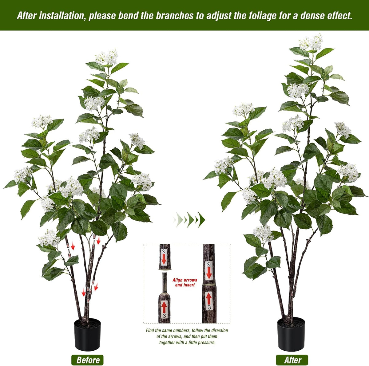 Fake Plants Home Decor Artificial Plants Outdoor Hydrangea Artificial Plants Indoor Fake Tree Living Room Decor Artificial Tree Porch Decor Fiddle Leaf Fig Tree 6Ft (White)