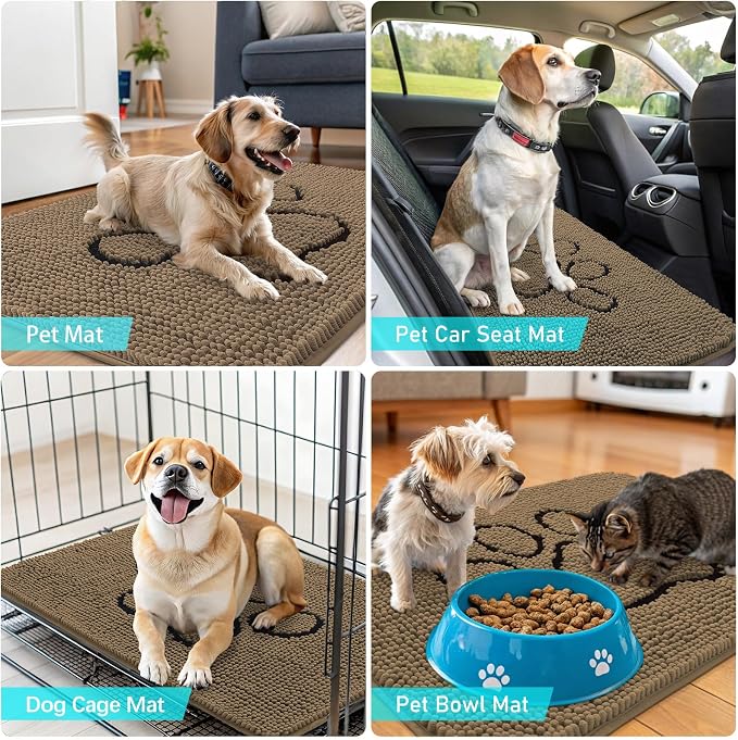 OLANLY Dog Door Mat for Muddy Paws 70x24, Paw Print Design Chenille Mud Mat | - Image 7