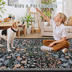 PLHXFR Area Rug Living Room: 3x5 Floral Washable Boho Carpet Dark Black | - Image 6