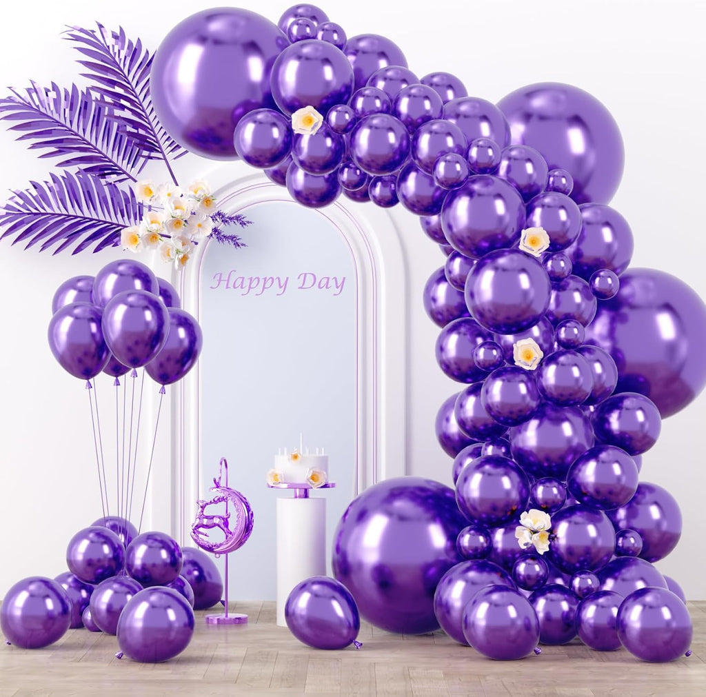 130pcs Metallic Purple Balloons Different Sizes 18" 12" 10" 5" Chrome Purple Latex Balloon Garland Arch Kit for Birthday Baby Shower Graduation Wedding Gender Reveal Party Decorations