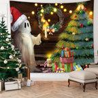 QGHOT Christmas Tapestry Wall Hanging Christmas Tree Backdrop Cute Ghost Wall Decor Xmas Holiday Tapestries for Kids Bedroom Living Room Dorm Party Decoration, Extra Large