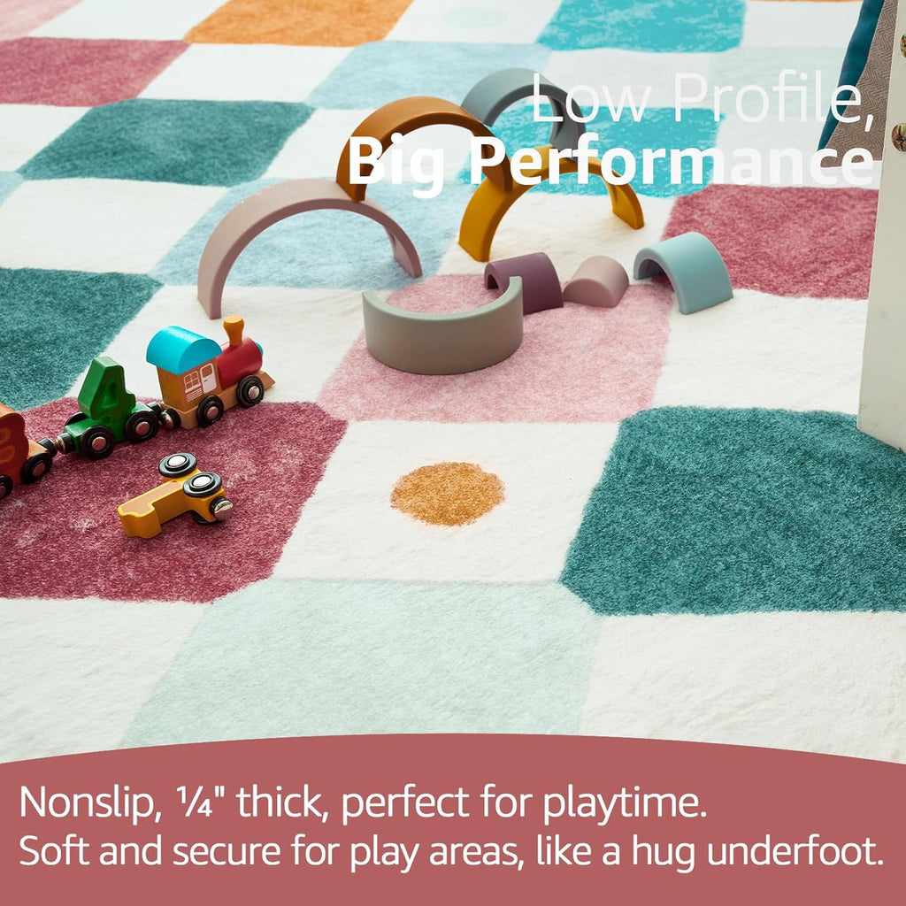 jinchan Kids Rug for Classroom 7ft Radius Corner Washable Area Rug Modern Colorful Quarter Circle Rug Soft Non-Slip Carpet for Nursery Playroom Daycare Reading Nook Living Room Confetti on Cream