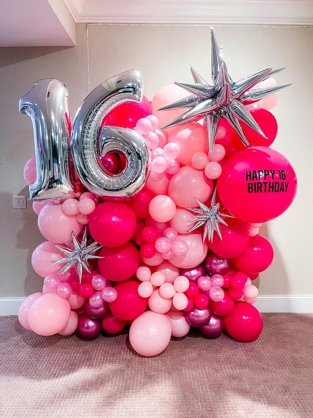 130pcs Hot Pink Balloons Different Sizes 18" 12" 10" 5" Dark Pink Balloons for Birthday Graduation Baby Shower Wedding Anniversary Princess Theme Party Valentine's Day Decorations