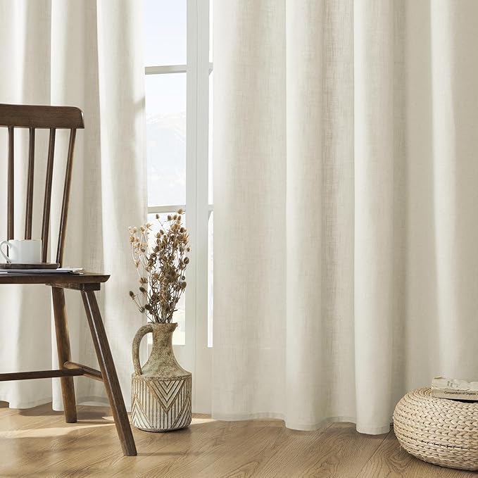 Joydeco Linen Curtains 2 Panel Set, Light Filtering, Ivory on Linen Curtains 90 - Image 2