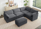 ROWHY 113'' Modular Sectional Cloud Couch, 5 Seater Corner Sofa Big Comfy Corduroy Oversized L Shaped Couch with 2 Pillows, Ottoman, Deep Seat Sectional Couches for Living Room Office, Dark Grey