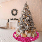 MODFUNS Glitter Tree Skirt 36 Inch Velvet Xmas Tree Skirts Hot Pink Sequin Christmas Tree Skirt Thick Sparkly Tree Skirting Cover for Xmas Tree Skirts Merry Christmas Home Glittering Tree Mat