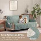 Sage Blue Loveseat Covers for 2 Cushion Couch, Water Repellent Slip Covers for - Image 2