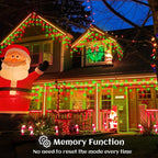 66ft Icicle Lights for Outside, Red and Green Christmas Lights Outdoor Indoor, 640 LED Twinkle String Lights with 120 Drops, Clear Wire Short Curtain Light for Thanksgiving Room Home Wall Bedroom