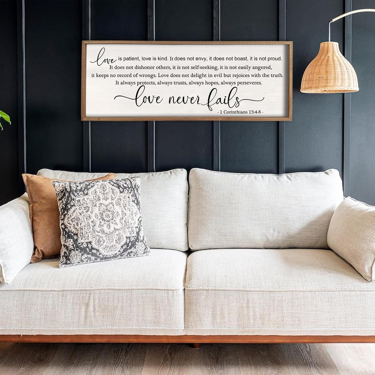 flowtorely Love is Patient, Kind Wall Art Decor 32"X12" Sign 1 Corinthians 13 Bedroom Above Bed Wall Decor Large Bible Verse Quote Scripture Christianity Hanging Sign (Wood)