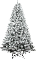 7ft Snow Flocked Christmas Tree, Premium Hinged Unlit Artificial Christmas Pine Tree with Pine Cone, Artificial Xmas Tree for Home Office Store, Metal Stand and Hinged Branches