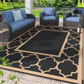 GENIMO 6' x 9' Outdoor Rug Waterproof for Patio Decor, Foldable Reversible Plastic Straw Area Rugs Mat for Camper, Outside Carpet for Rv, Deck, Porch, Picnic, Beach, Balcony, Black & Brown