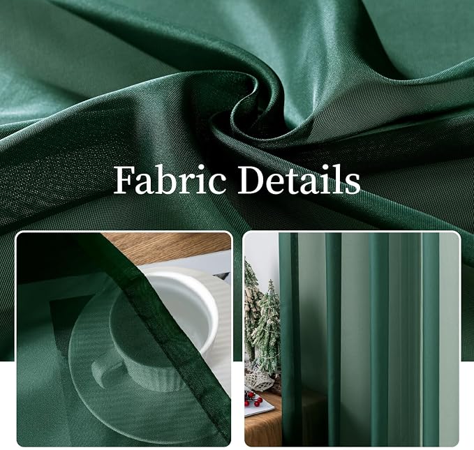 MIULEE Hunter Green Sheer Curtains 54 X 96 Inches, 2 Panels | Solid Color - Image 4