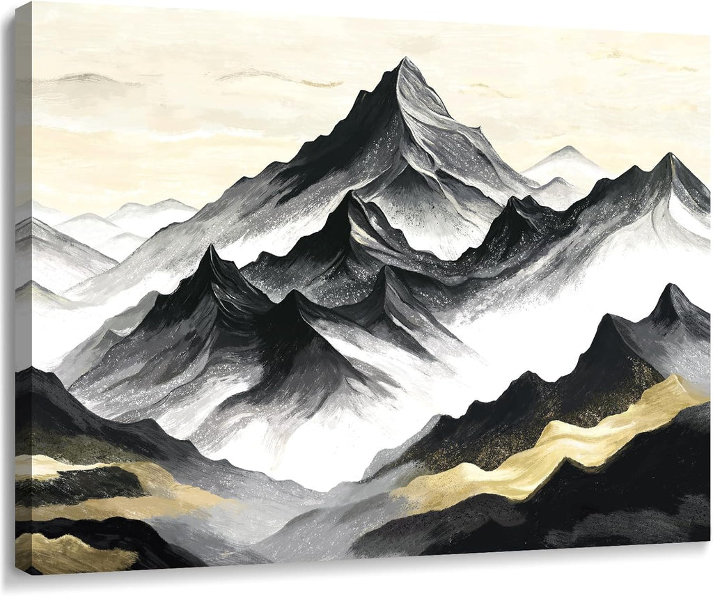 amatop Black and White Mountain Wall Art – Minimalist Modern Landscape Canvas Print Nature Scene Picture Bathroom Bedroom Office Wall Decor, Small Tranquil Misty Hills Zen Artwork for men, 16x12 Inch