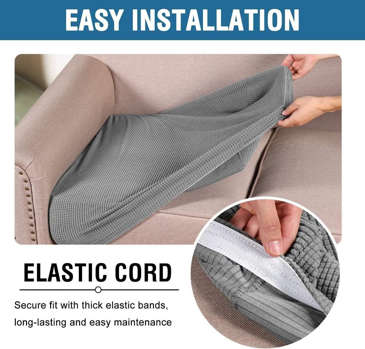 H.VERSAILTEX Super Stretch Individual Seat Cushion Covers - Sofa & Couch Cushion Slipcover Sets - Thick Jacquard Textured Twill Fabric (3 Piece XL, Dove)