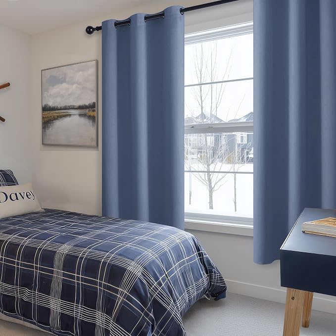 Blackout Curtains for Bedroom, 42 x 72 Inch Long Blue Haze 2 Panels | Thermal - Image 6