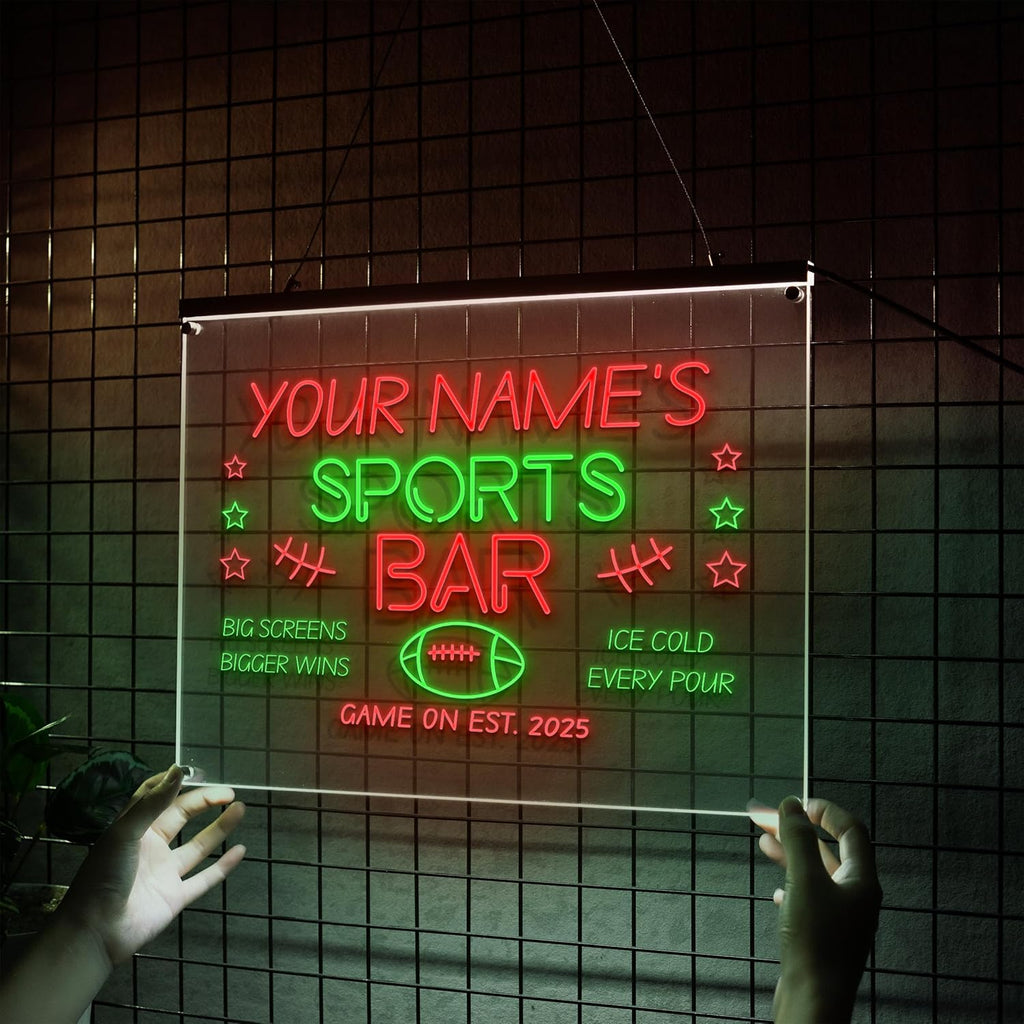 Personalized Sports Bar Neon Sign LED Wall Light Up Football Bar Decor for Home Pub Game Room Man Cave Big Screen Night Custom Name Sign Beer Lovers and Sports Fans