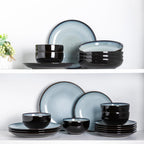 LERATIO Ceramic Dinnerware Sets for 8,Stoneware Plates and Bowls Sets,Handmade Reactive Glaze Dishes Set,Chip Resistant and Scratch Resistant | Oven&Dishwasher & Microwave Safe-Gray White (24PCS)