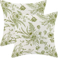 CXMEIFLY Sage Green Floral Leaves Chinoiserie Decorative Throw Pillow Covers Set of 2, 18x18 Inch, Perfect for Living Room, Bedroom, Outdoor Gardens